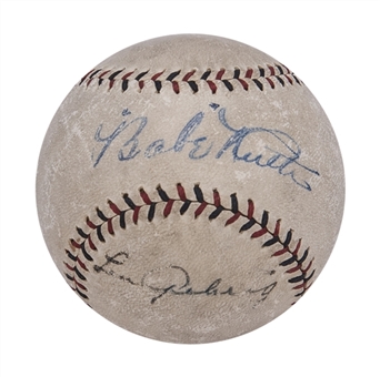 1926-33 Babe Ruth and Lou Gehrig Dual Signed Vintage John Heydler ONL Spalding Baseball - "Cushion Cork Center" (Beckett)